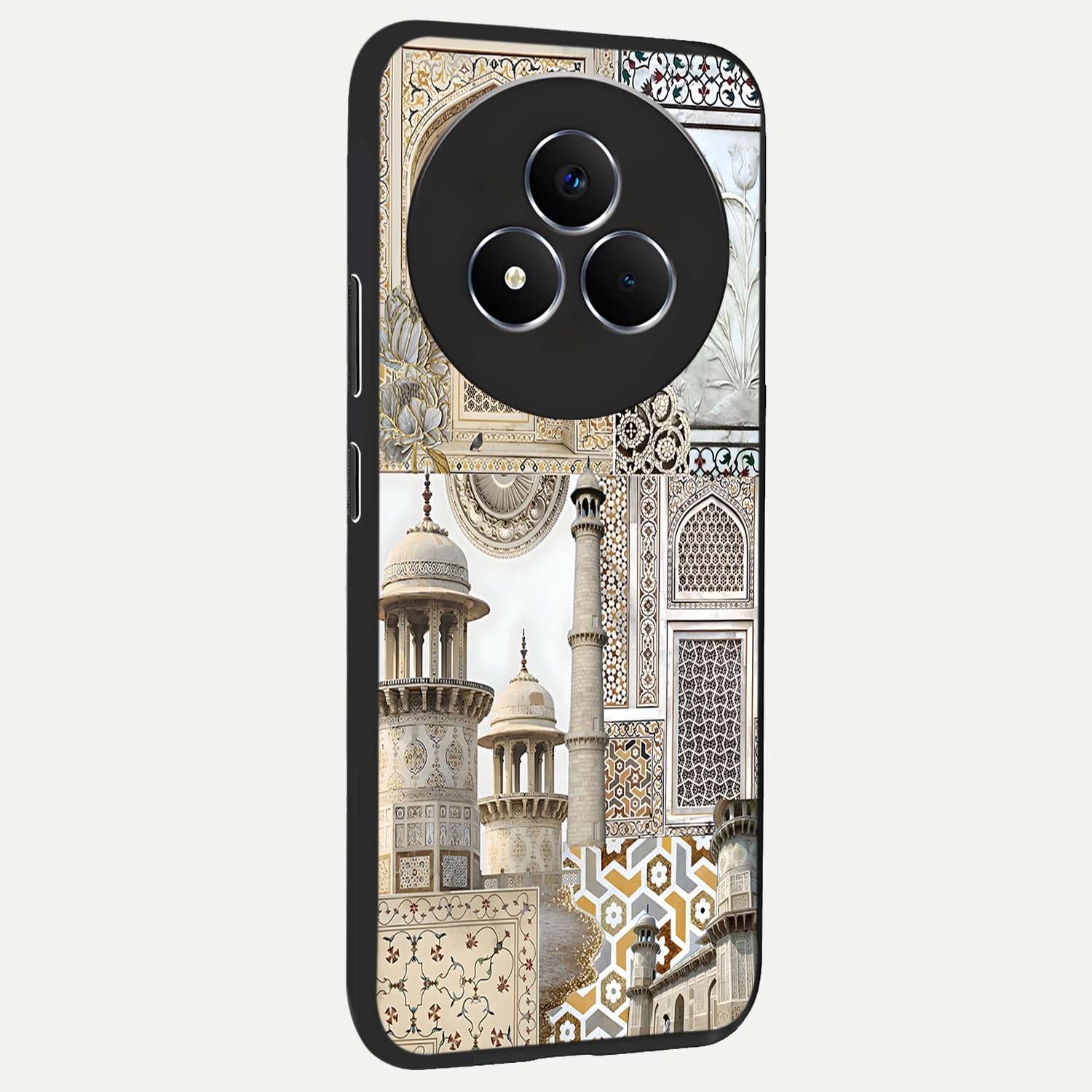 Mughal Marble Legacy Glass Case upright view showcasing ornate Mughal design with luxurious traditional theme.