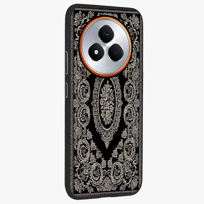 Noir Bloom Elegance Glass Case upright view showcasing graceful floral artwork with luxurious dark theme.