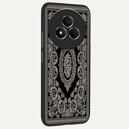 Noir Bloom Elegance Glass Case upright view showcasing graceful floral artwork with luxurious dark theme.