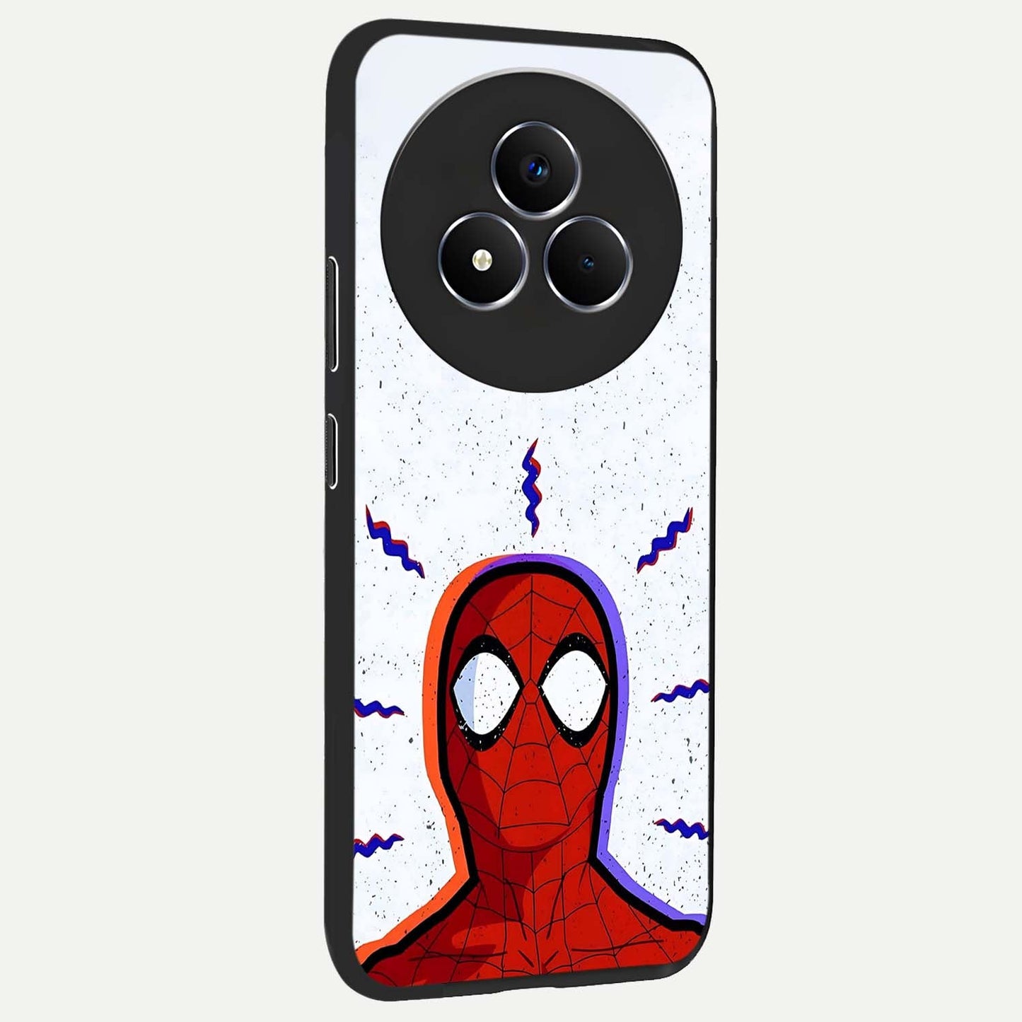 Omg Spiderman Glass Case upright view showcasing energetic superhero artwork with vibrant comic theme.