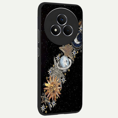 Pearls Universe Object Glass Case upright view showcasing decorative pearl themed artwork with cosmic elegance.