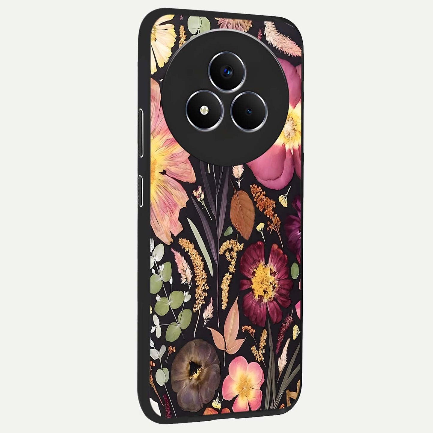 Petal Dream Tapestry Glass Case upright view showcasing detailed floral tapestry artwork with artistic nature theme.