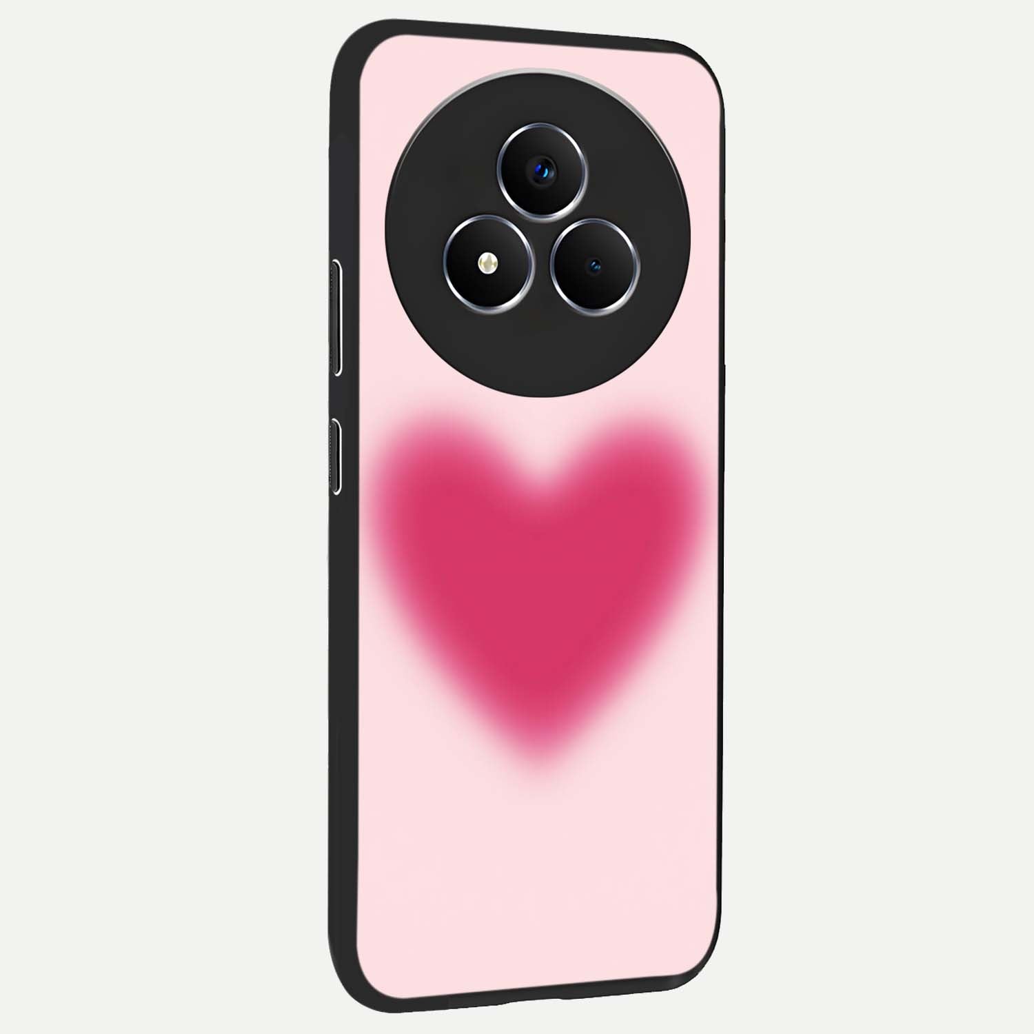 Pink Aura Heart Glass Case upright view showcasing romantic heart artwork with soft pastel theme.