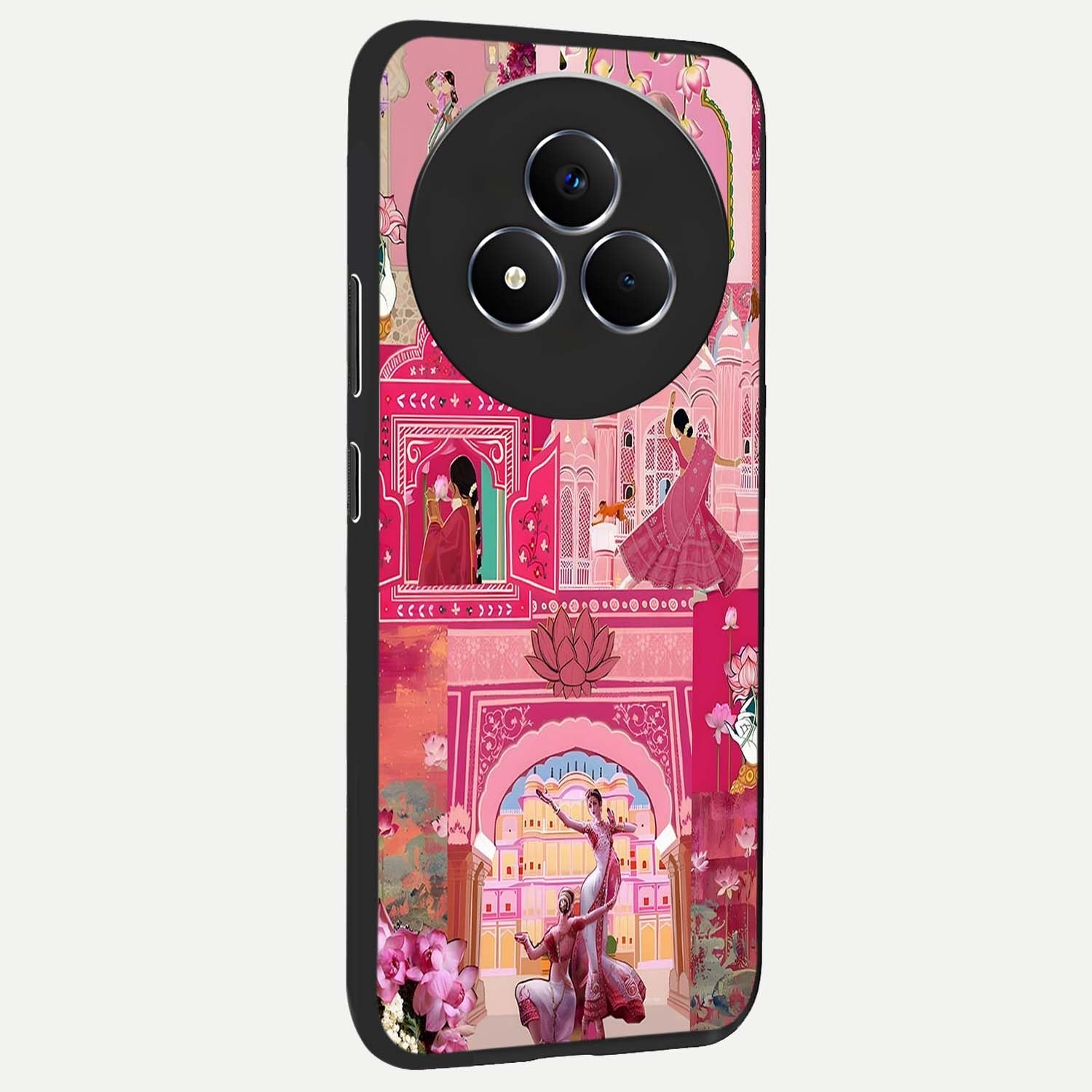 Pink Palace Muse Glass Case upright view showcasing artistic palace artwork with graceful royal theme.