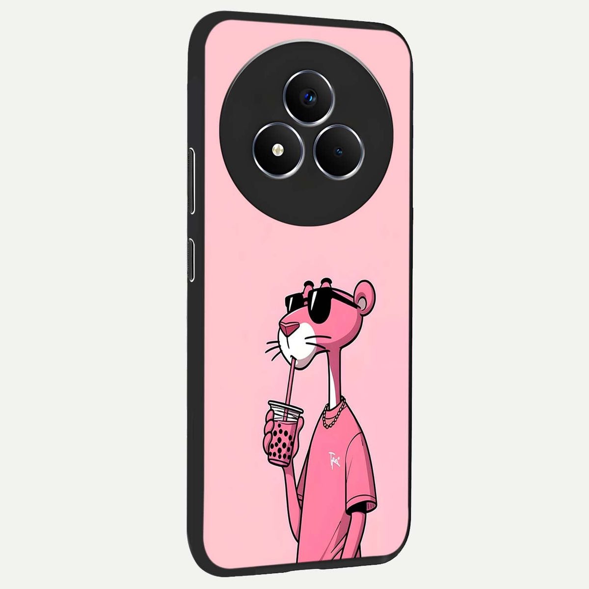 Pink Panther Glass Case upright view showcasing fun animated artwork with stylish retro cartoon theme.