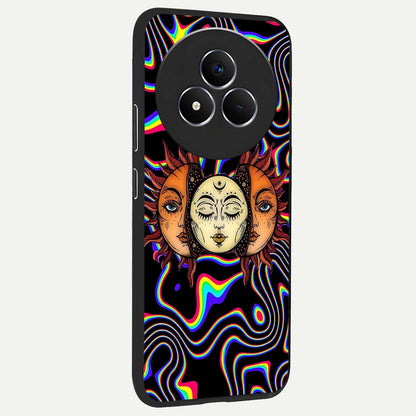 Psychedelic Sun Glass Case upright view showcasing trippy sun artwork with bold psychedelic theme.