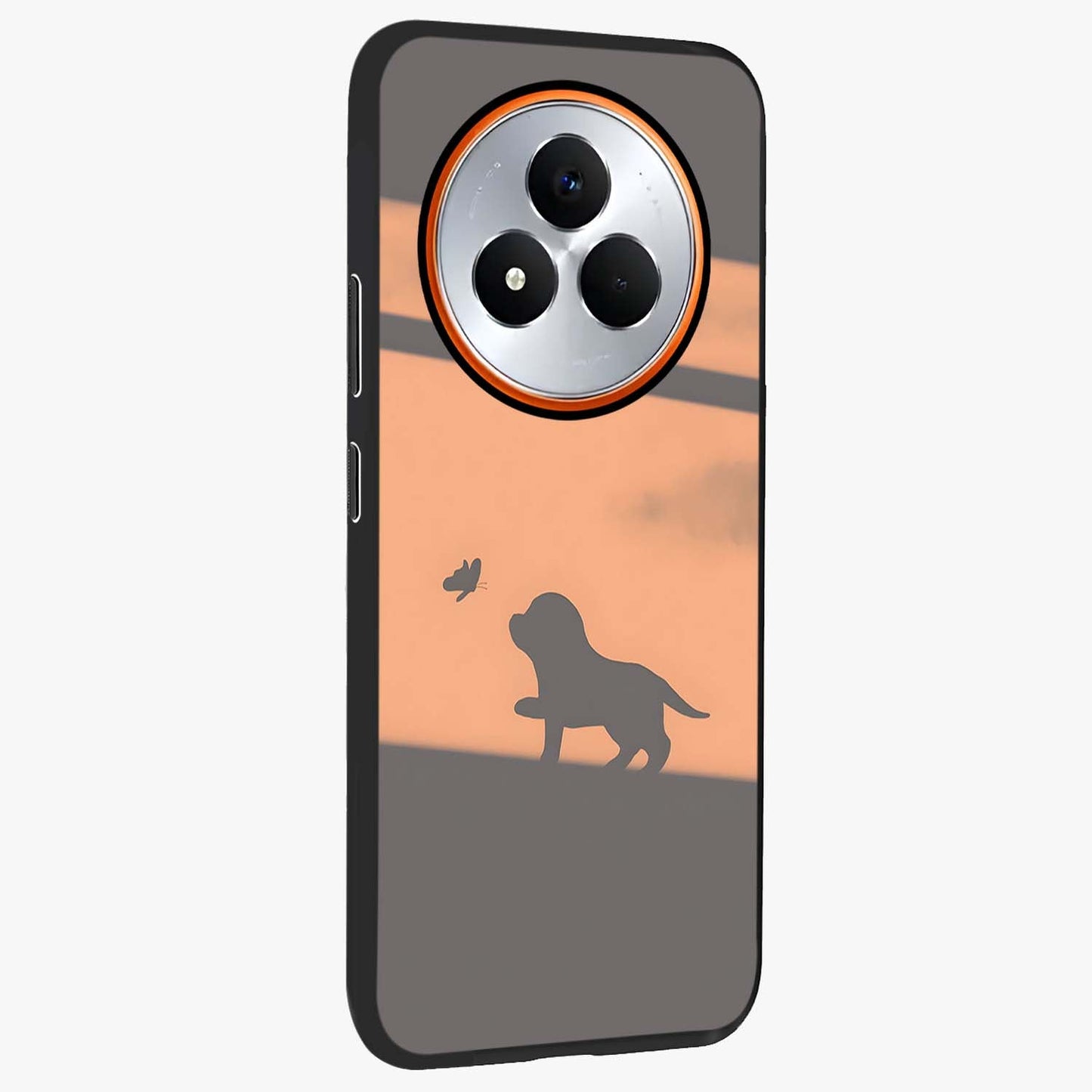 Puppy Shadow Art Glass Case upright view showcasing charming puppy artwork with creative silhouette theme.