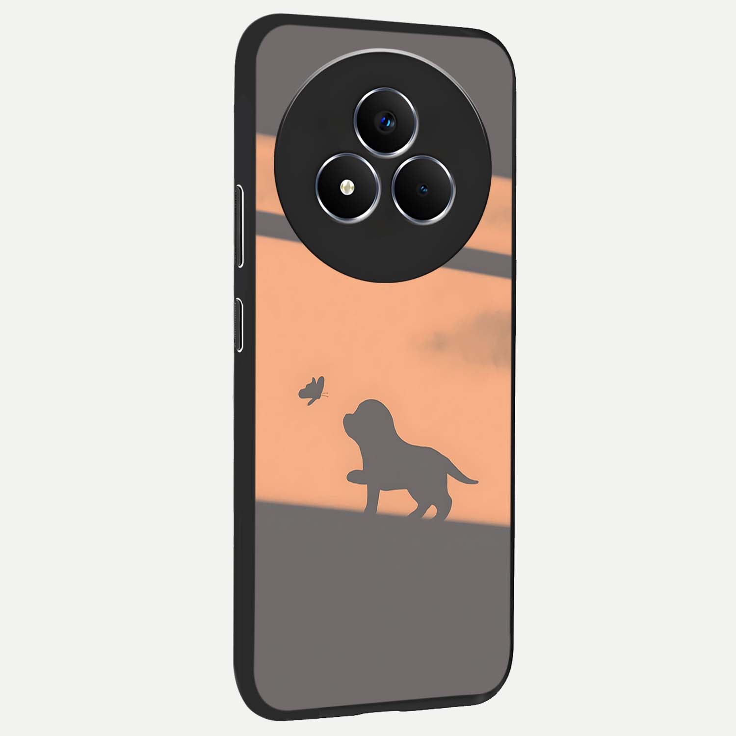 Puppy Shadow Art Glass Case upright view showcasing charming puppy artwork with creative silhouette theme.