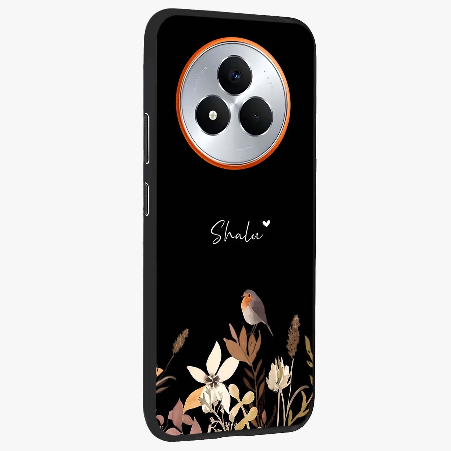 Quiet Garden Tune Custom Name Glass Case upright view showcasing serene botanical artwork with personalized aesthetic.