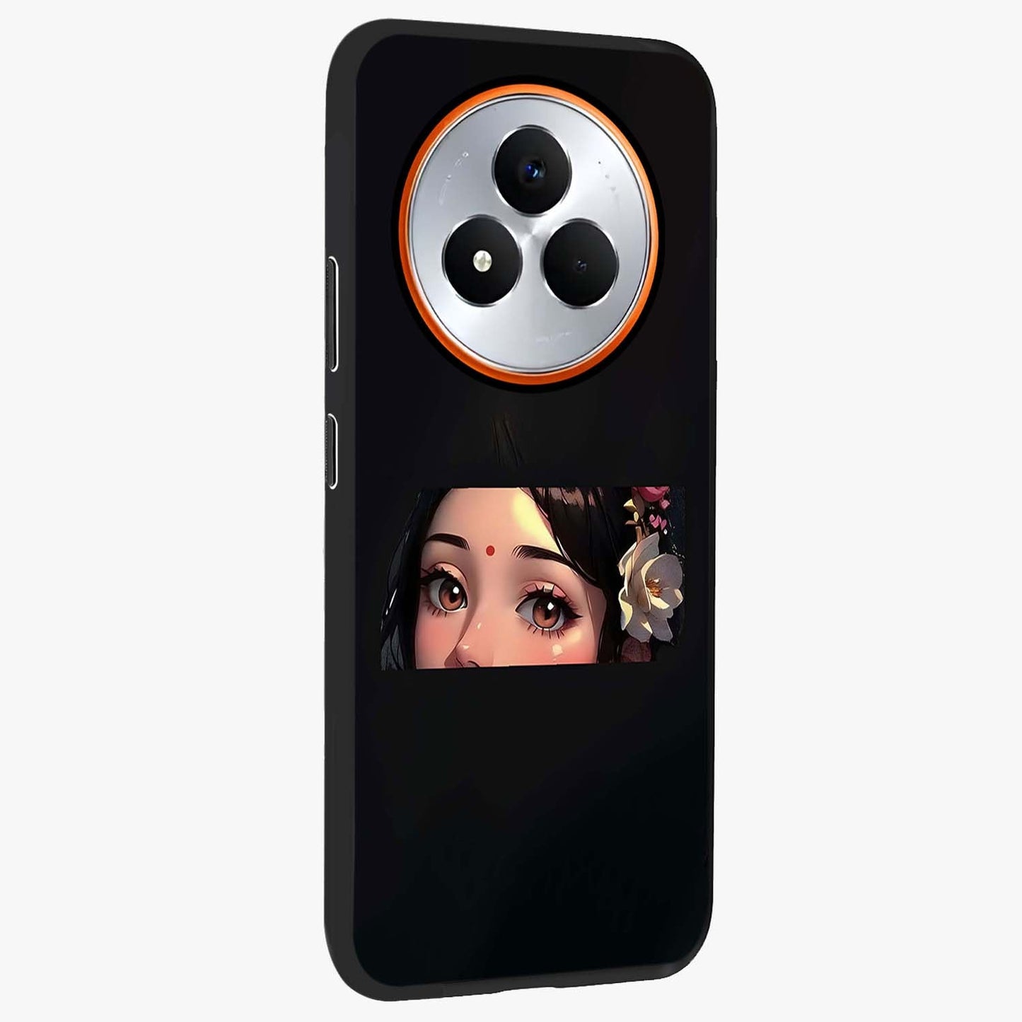 Radha Divine Embrace Glass Case upright view showcasing sacred Radha themed artwork with peaceful devotional style.
