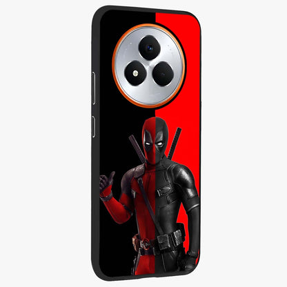 Red & Black Deadpool Theme Glass Case upright view showcasing energetic comic themed artwork with striking red and black design.