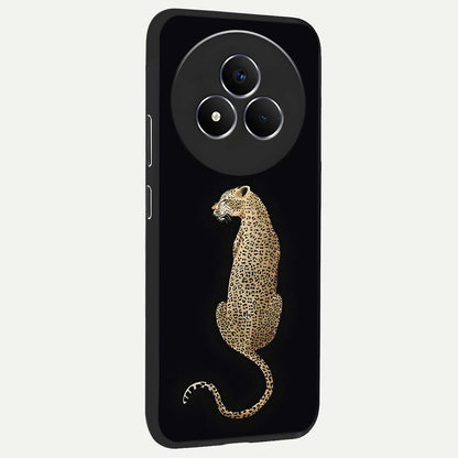Regal Leopard Glass Case upright view showcasing striking leopard artwork with fierce wildlife theme.