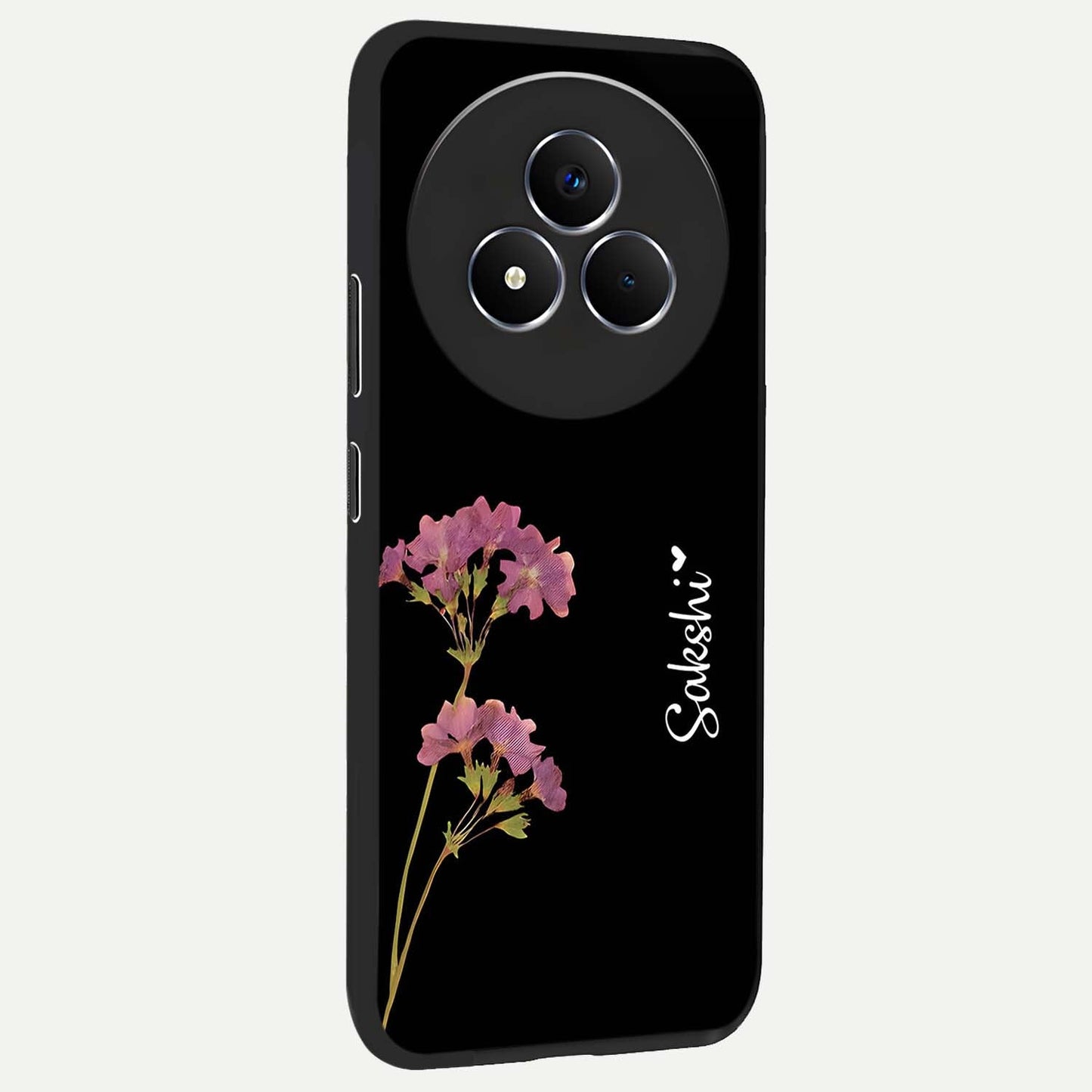 Riching Lavender Flower Custom Name Glass Case upright view showcasing elegant lavender floral artwork with personalized aesthetic.