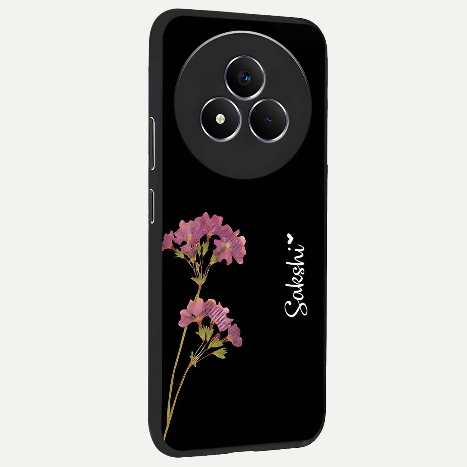 Riching Lavender Flower Custom Name Glass Case upright view showcasing elegant lavender floral artwork with personalized aesthetic.