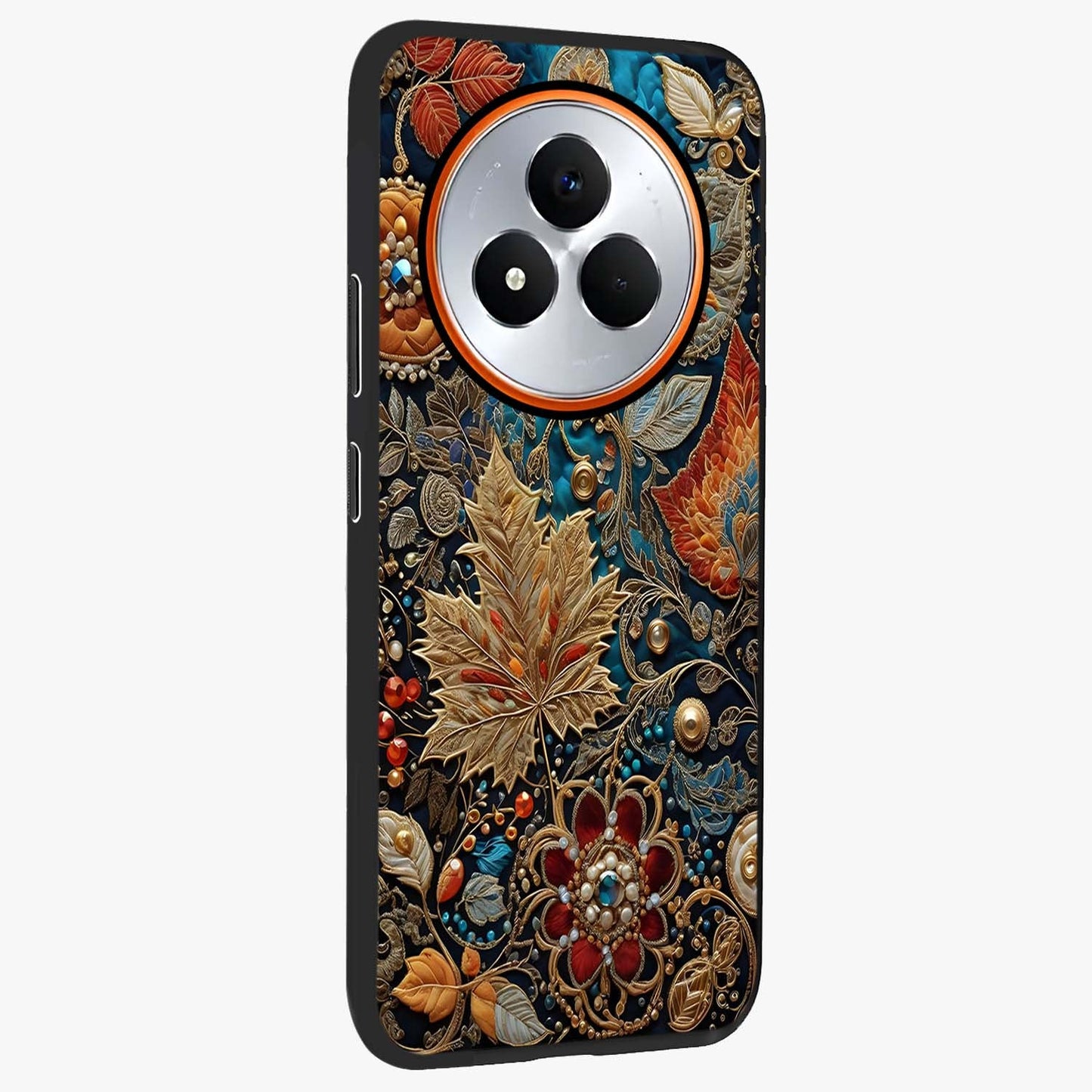 Royal Jewel Garden Glass Case upright view showcasing rich floral artwork with luxurious garden theme.