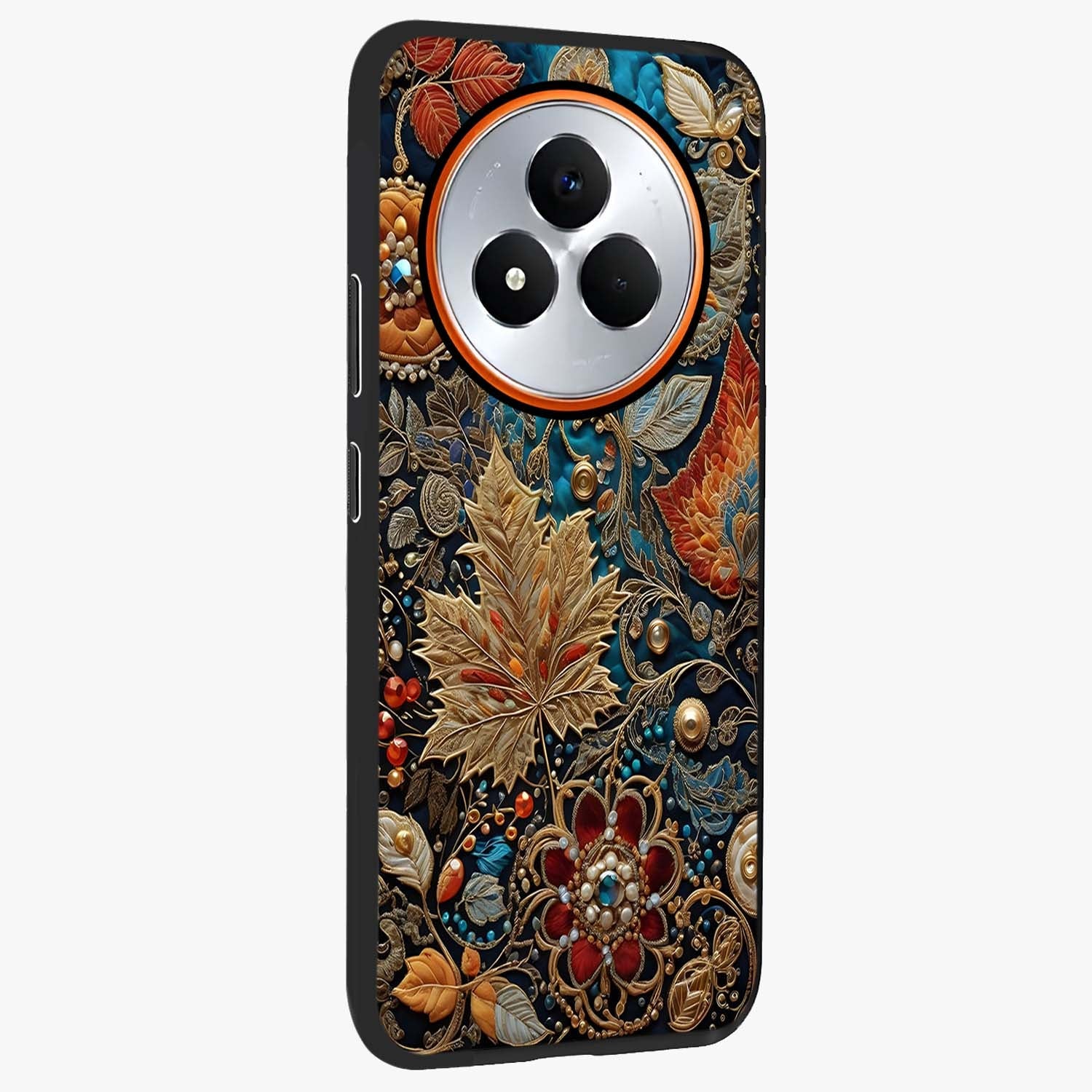 Royal Jewel Garden Glass Case upright view showcasing rich floral artwork with luxurious garden theme.