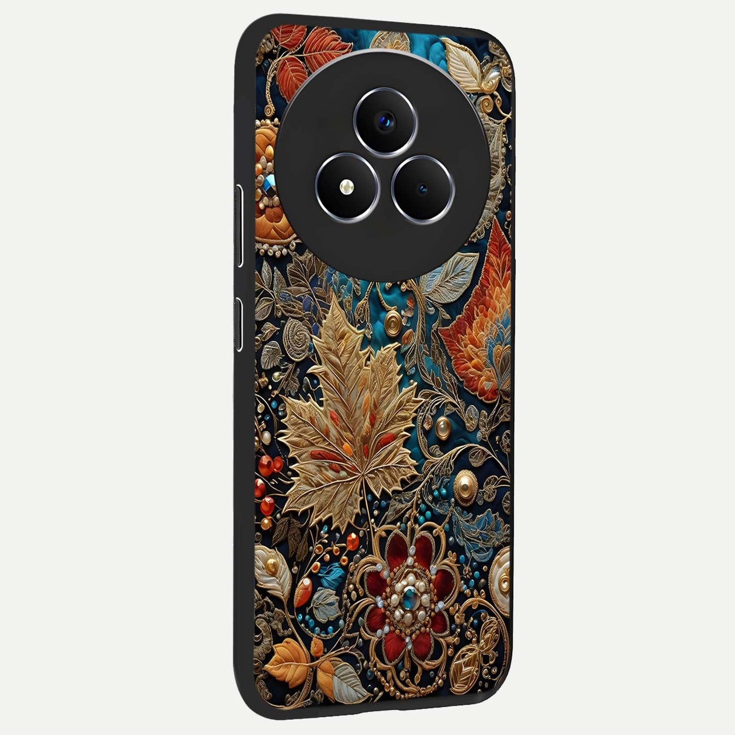 Royal Jewel Garden Glass Case upright view showcasing rich floral artwork with luxurious garden theme.