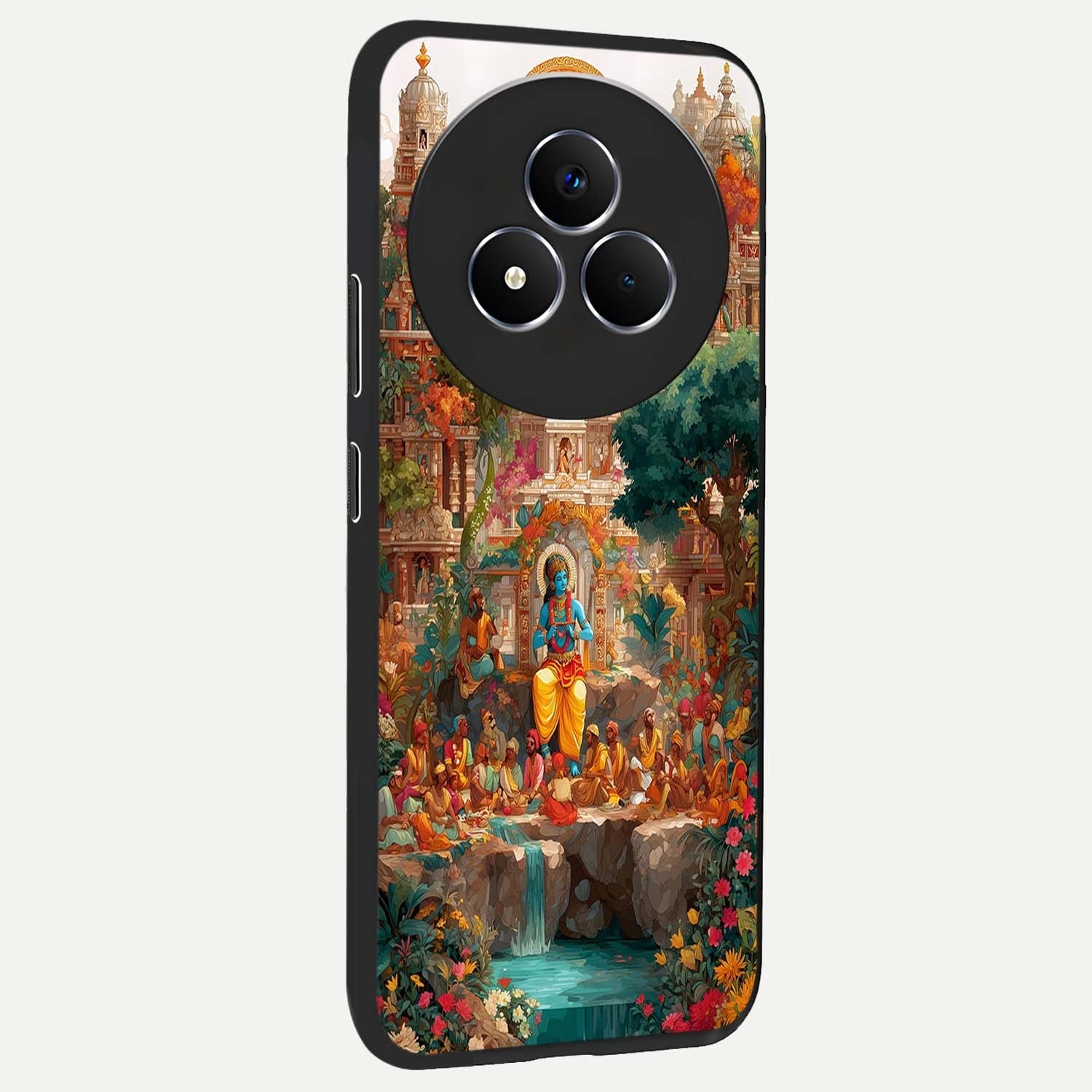 Sacred Sunlight Gods Glass Case upright view showcasing glowing divine artwork with sacred mythological theme.
