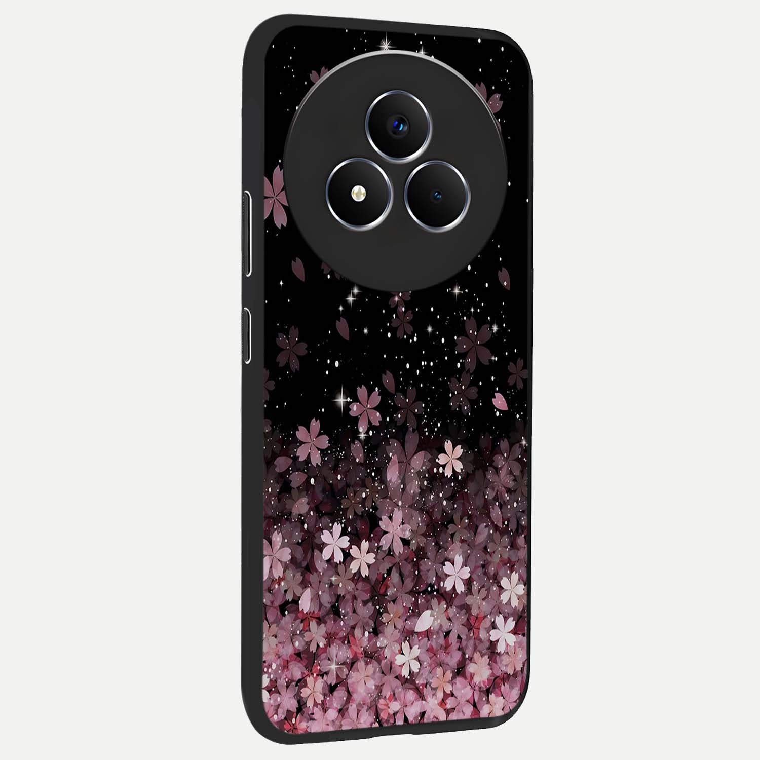 Small Starry Flowers Glass Case upright view showcasing charming floral artwork with dreamy starry theme.