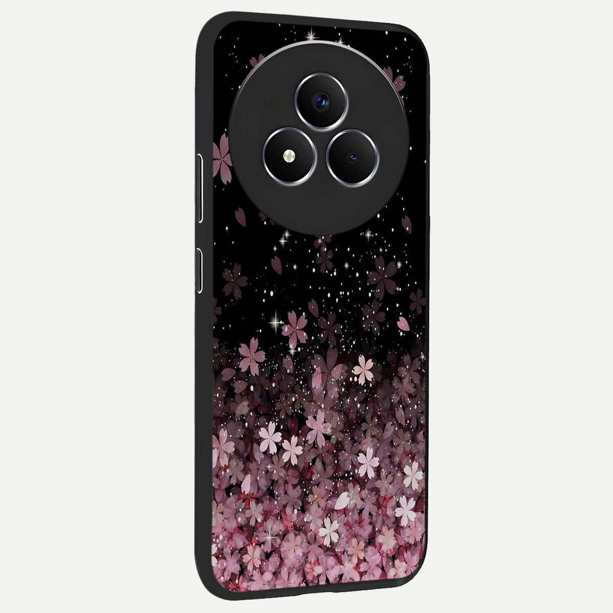 Small Starry Flowers Glass Case upright view showcasing charming floral artwork with dreamy starry theme.
