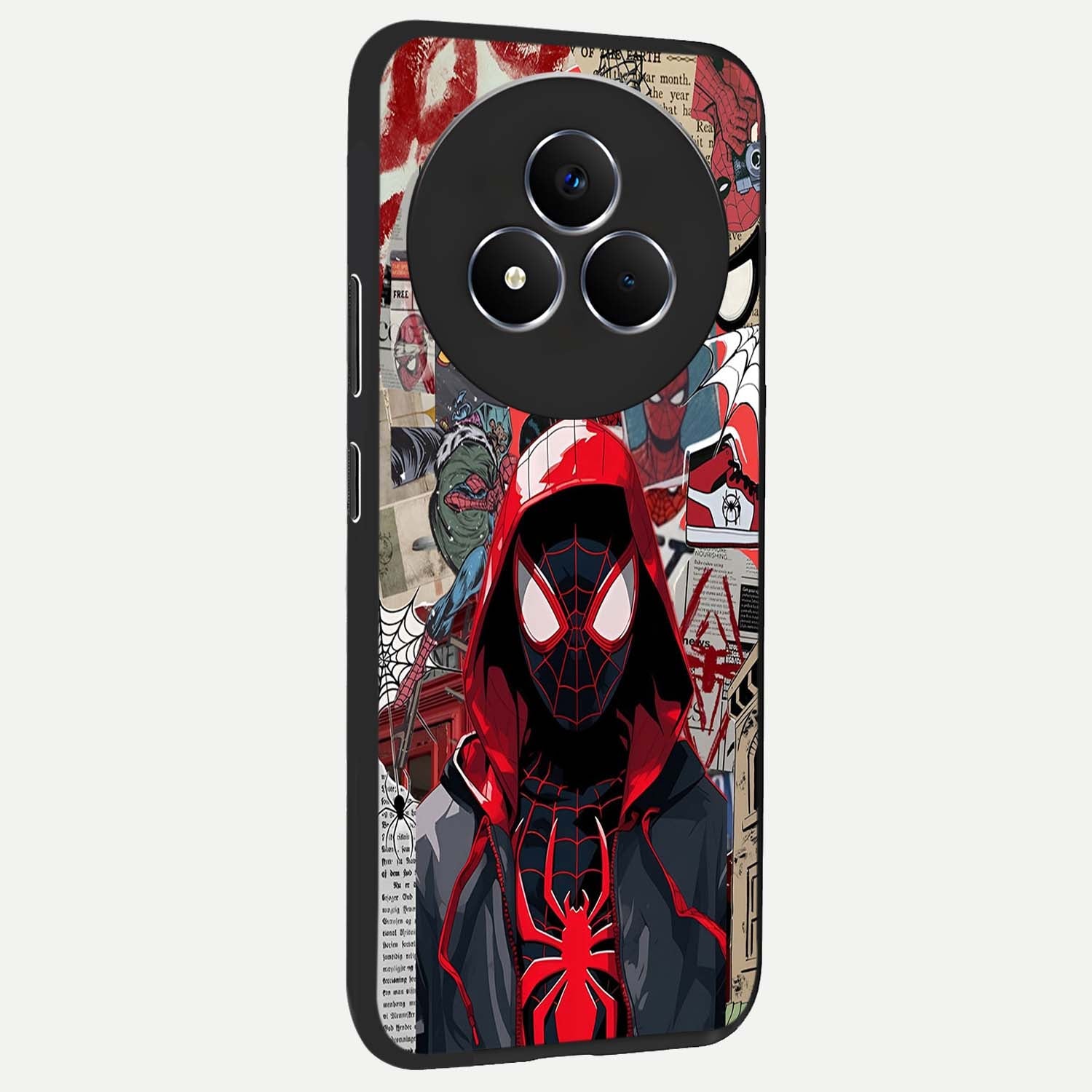 Spider Collage Street Glass Case upright view showcasing bold superhero artwork with urban street theme.
