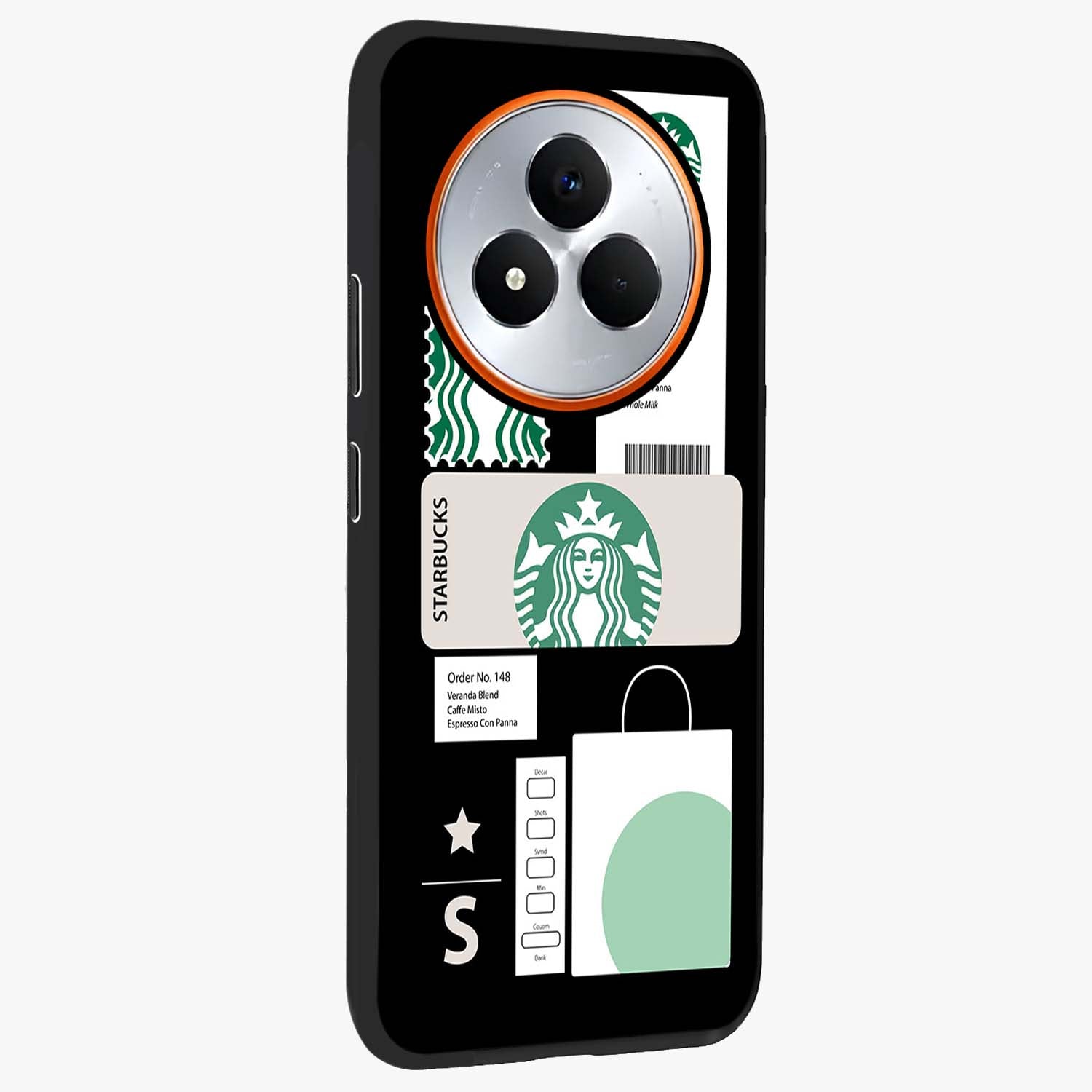 Starbucks Mocha Glass Case upright view showcasing trendy coffee inspired artwork with modern lifestyle theme.