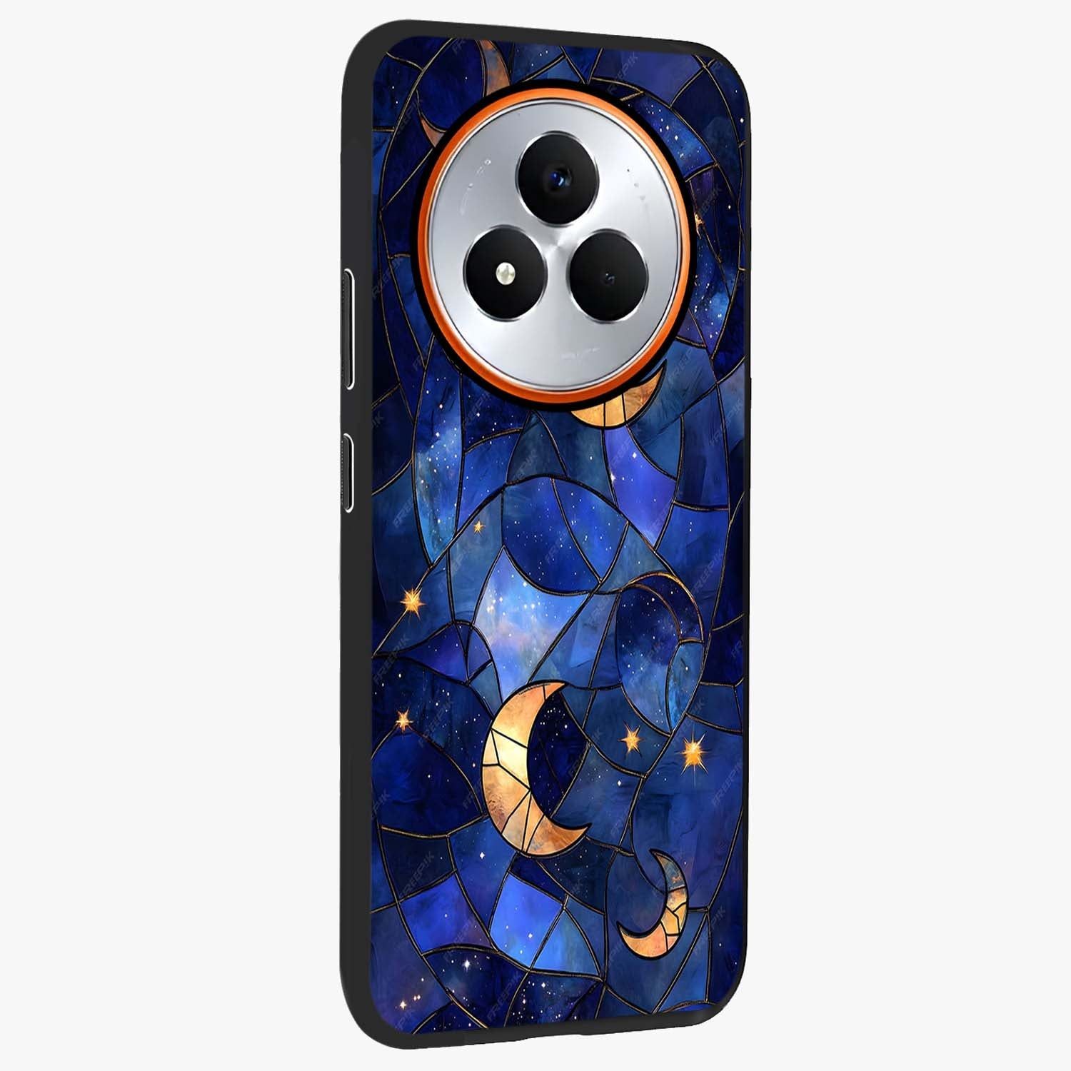 Starlit Sky Tapestry Glass Case upright view showcasing elegant starry sky artwork with cosmic decorative theme.