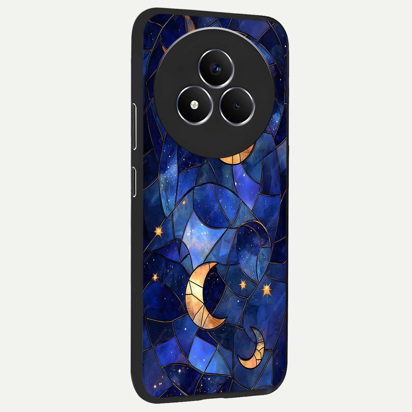Starlit Sky Tapestry Glass Case upright view showcasing elegant starry sky artwork with cosmic decorative theme.