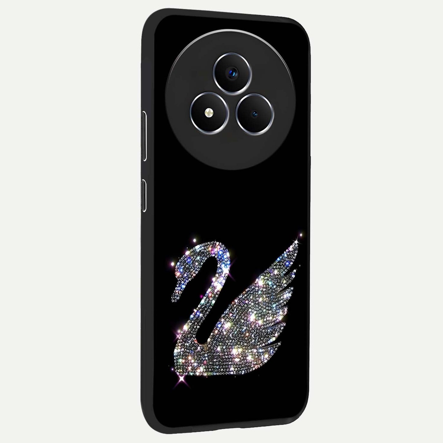 Starlit Swan Grace Glass Case upright view showcasing beautiful swan artwork with peaceful night themed design.