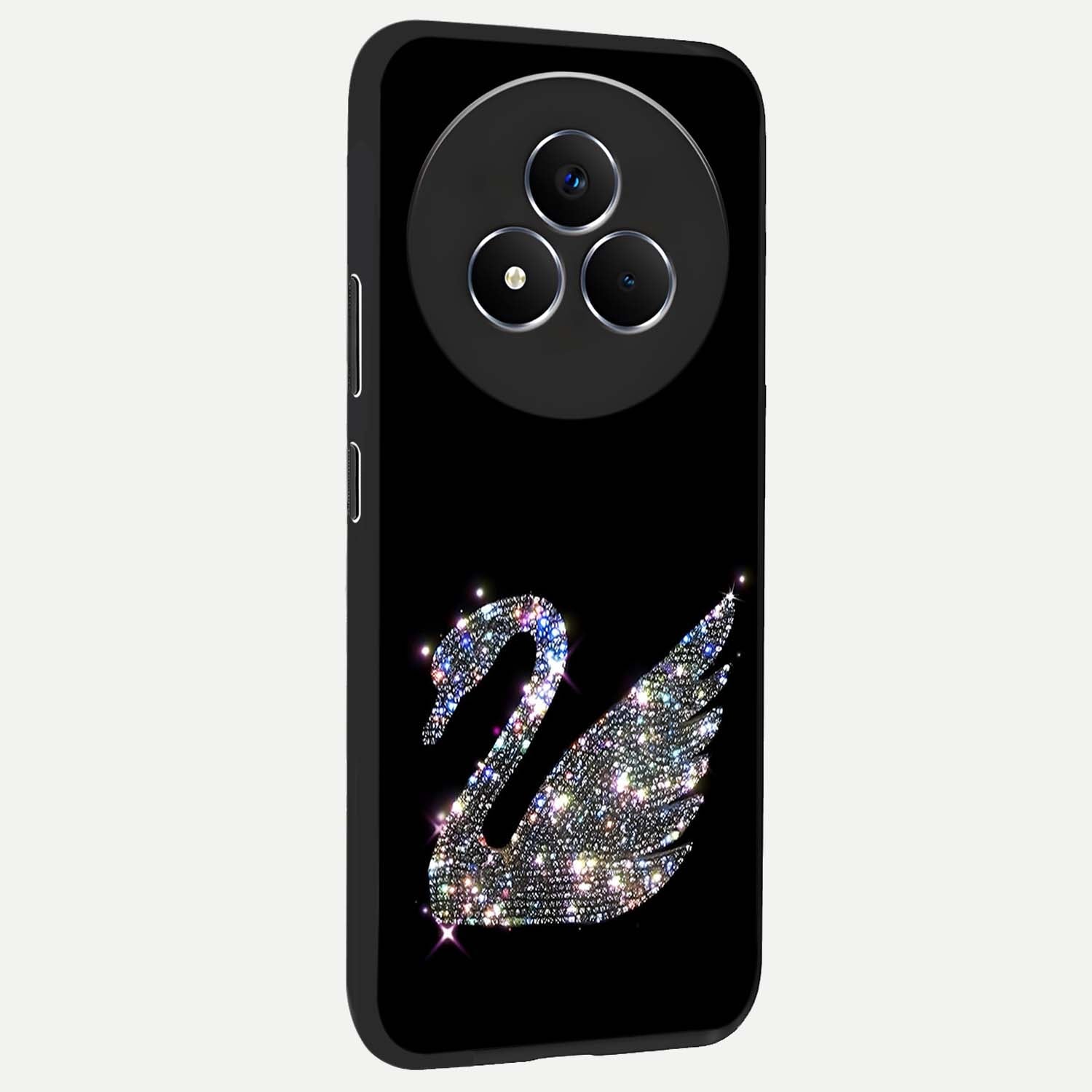 Starlit Swan Grace Glass Case upright view showcasing beautiful swan artwork with peaceful night themed design.