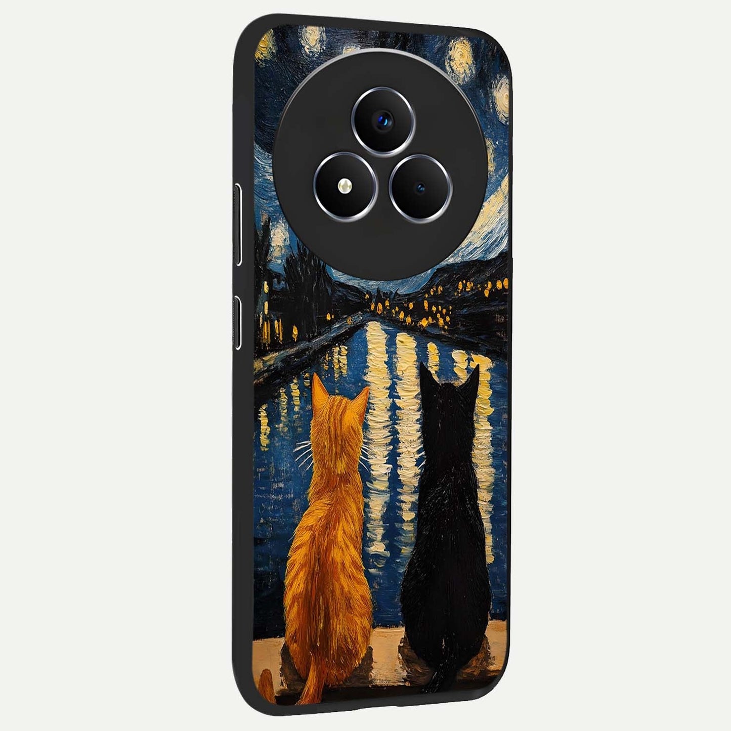 Starry River Cats Glass Case upright view showcasing adorable cat artwork with magical river and stars theme.