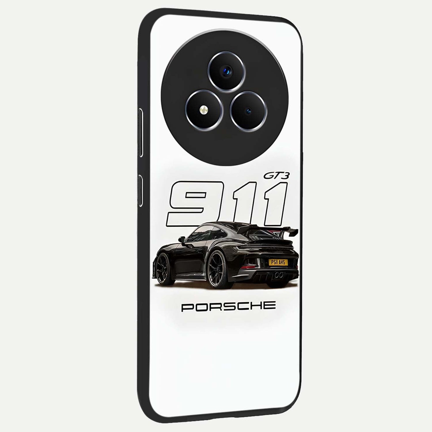 Turbo Legacy Icon Glass Case upright view showcasing bold racing inspired artwork with classic car theme.
