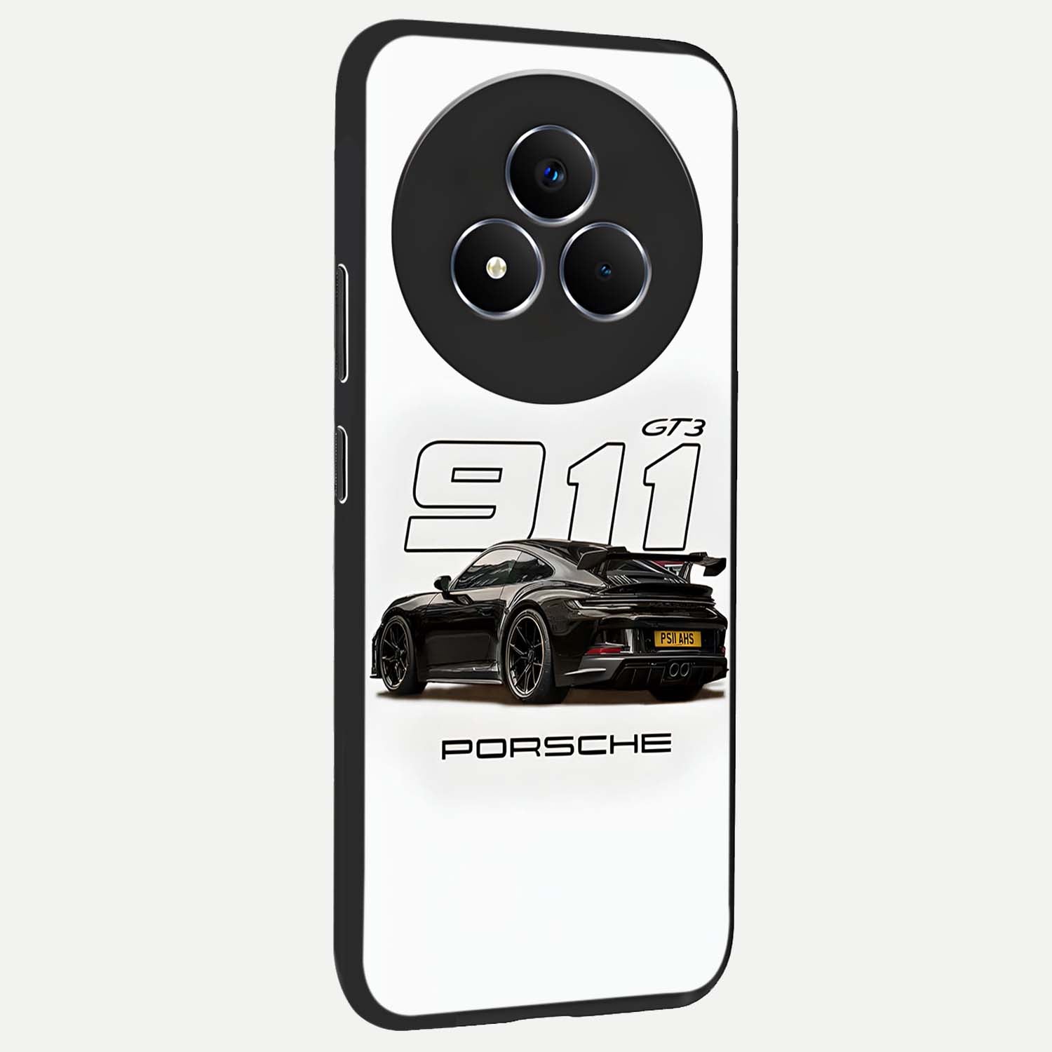 Turbo Legacy Icon Glass Case upright view showcasing bold racing inspired artwork with classic car theme.