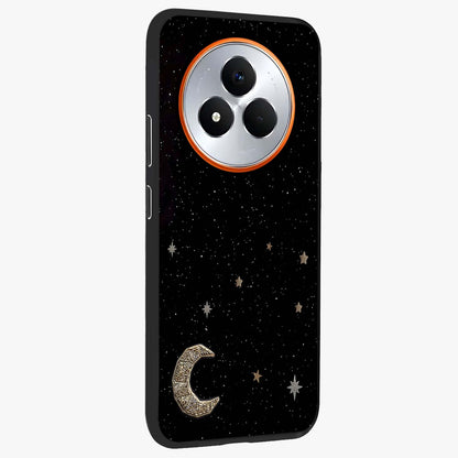 Twinkle Star With Half Moon Glass Case upright view showcasing glowing cosmic artwork with dreamy night theme.