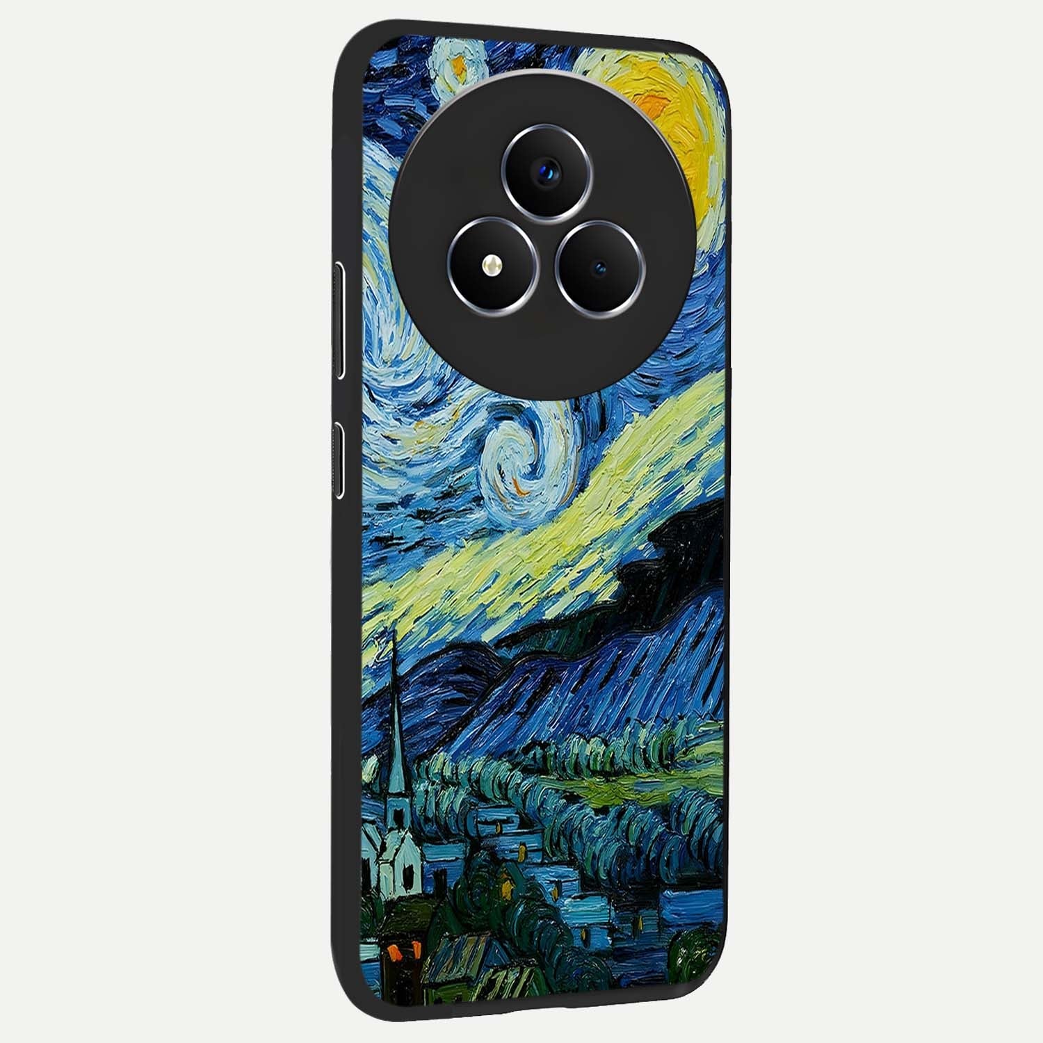 Van Gogh Art Glass Case upright view showcasing expressive painting style artwork with timeless artistic theme.