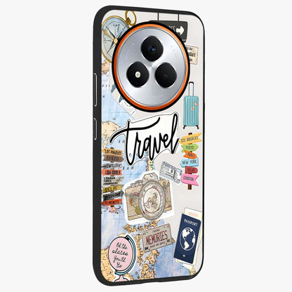 Wanderlust Journal Glass Case upright view showcasing wanderlust inspired artwork with creative exploration theme.