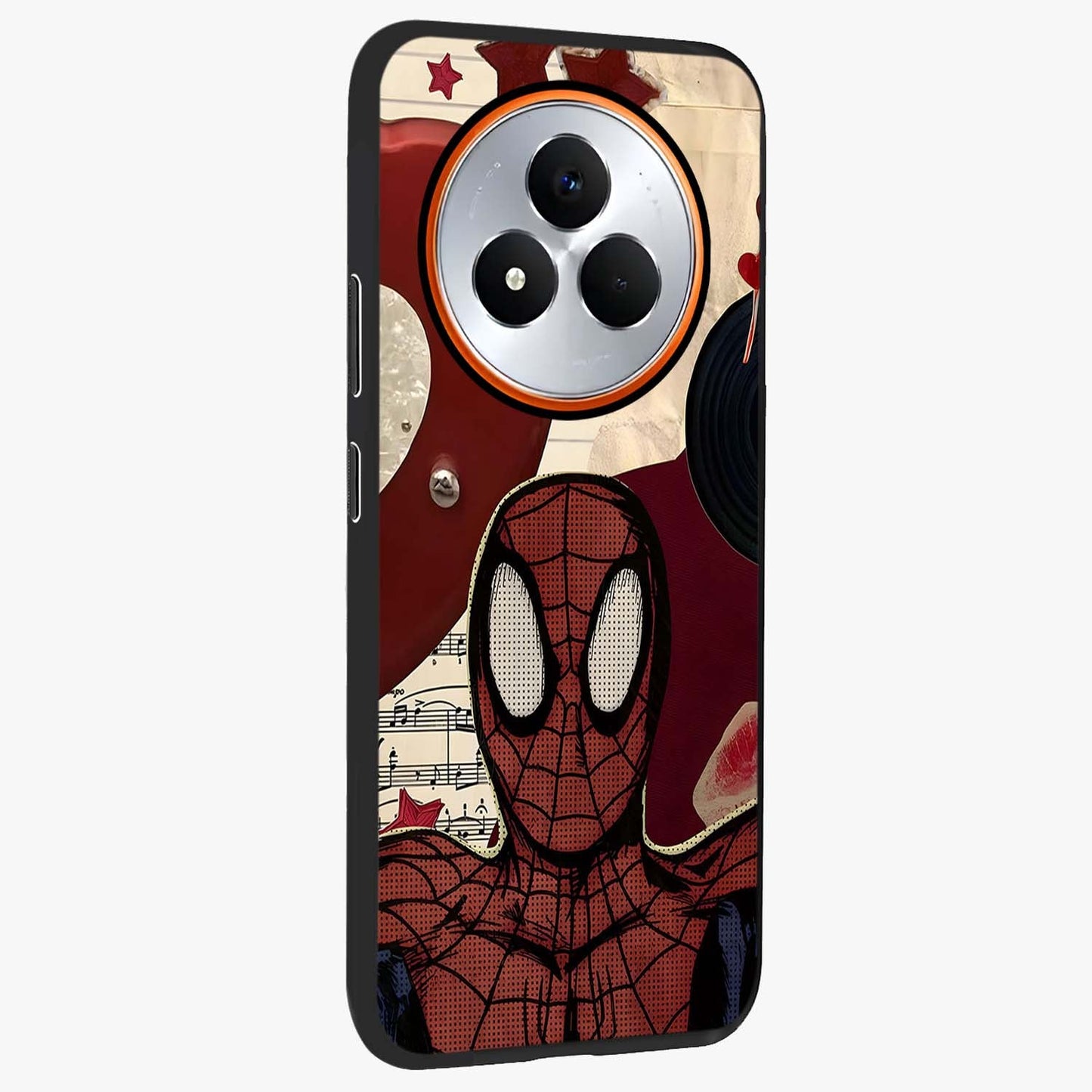 Web Warrior Vibes Glass Case upright view showcasing energetic superhero artwork with bold action theme.