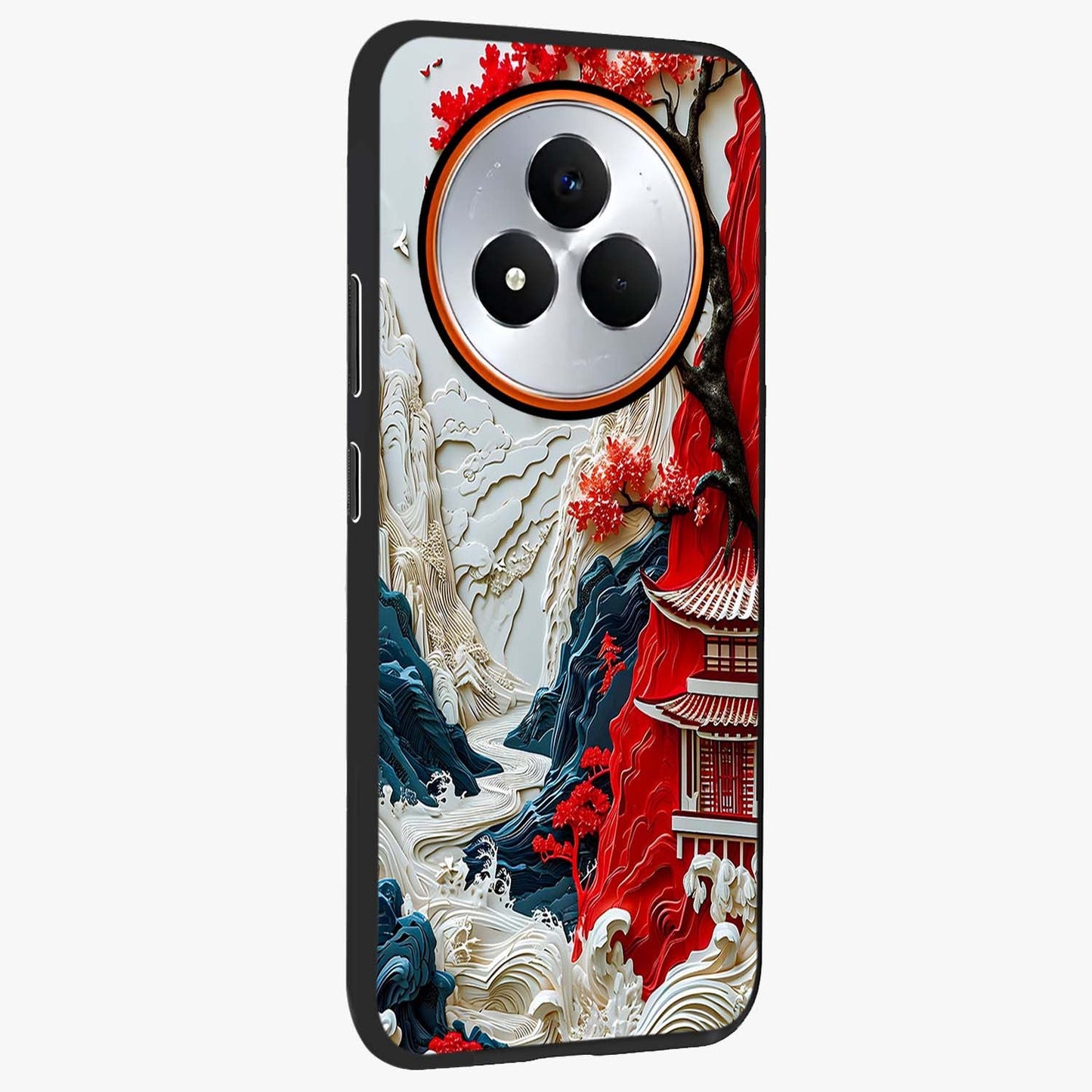 Whispers Of Sakura Waves Glass Case upright view showcasing delicate cherry blossom artwork with elegant nature theme.