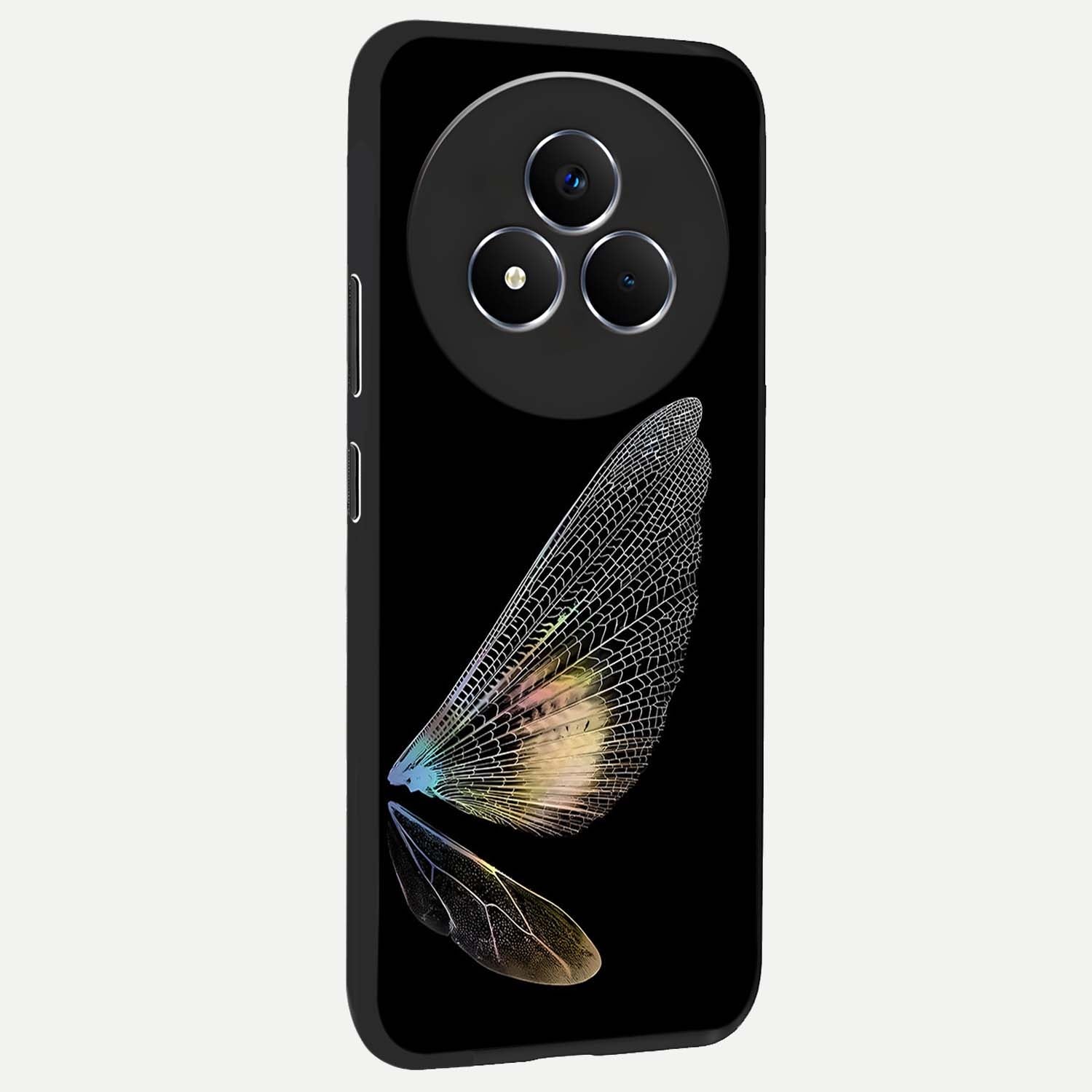 Whispers Of Wings Glass Case upright view showcasing elegant wing artwork with light airy theme.