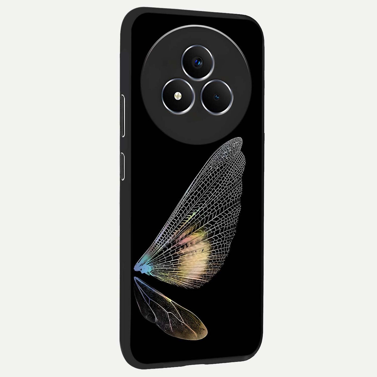 Whispers Of Wings Glass Case upright view showcasing elegant wing artwork with light airy theme.
