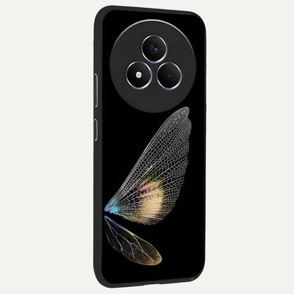 Whispers Of Wings Glass Case upright view showcasing elegant wing artwork with light airy theme.