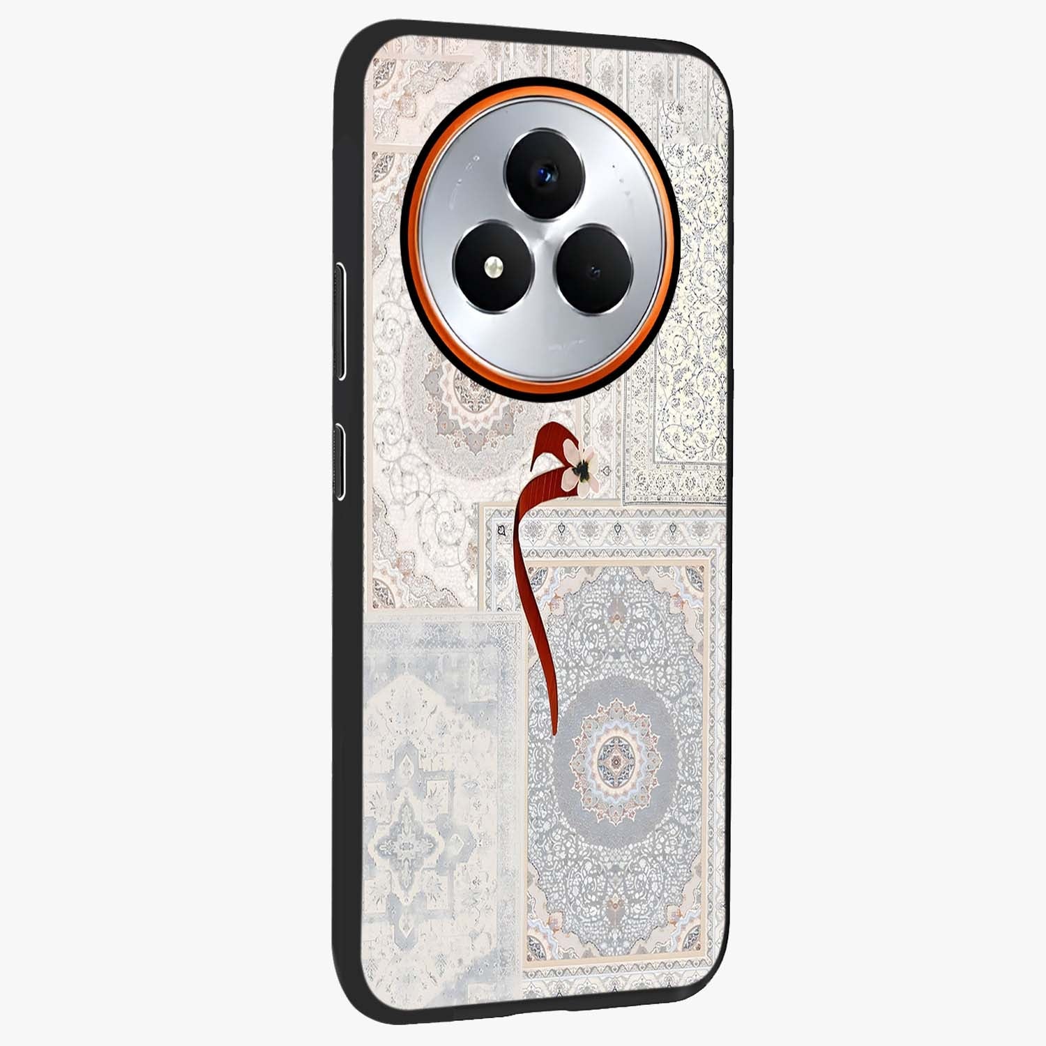 White Aesthetic Bow Glass Case upright view showcasing delicate ribbon bow artwork with cute minimalist theme.