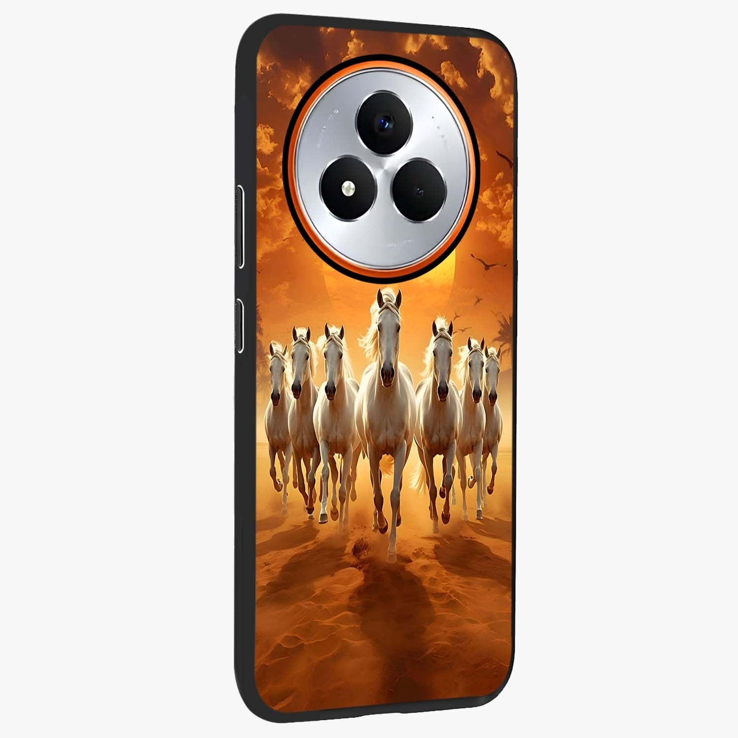 Wild Sunset Majesty Glass Case upright view showcasing dramatic sunset artwork with bold nature theme.