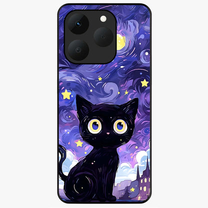 Abstract Cat Art Glass Case showing flat back view with artistic cat illustration and glossy glass finish.