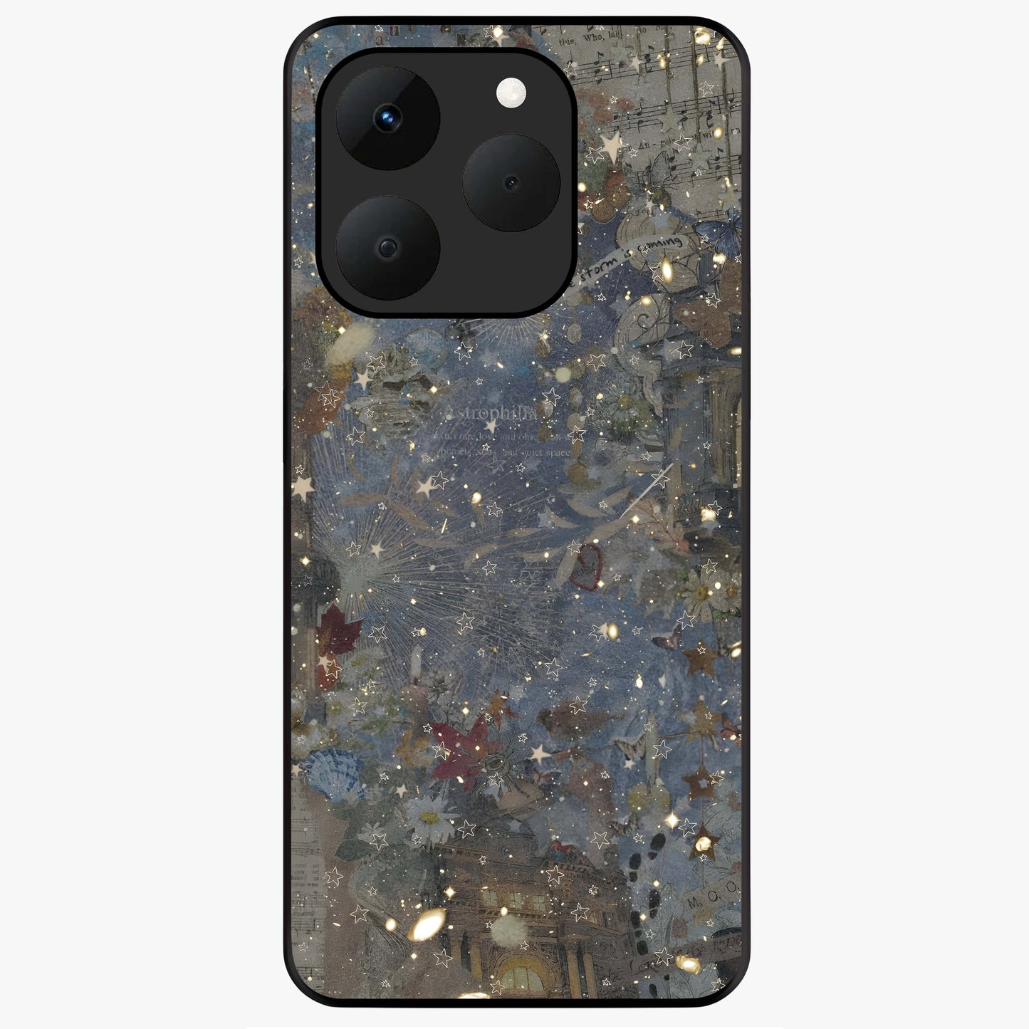 Aesthetic Astrolophia Glass Case showing flat back view with dreamy aesthetic design and glossy glass finish.