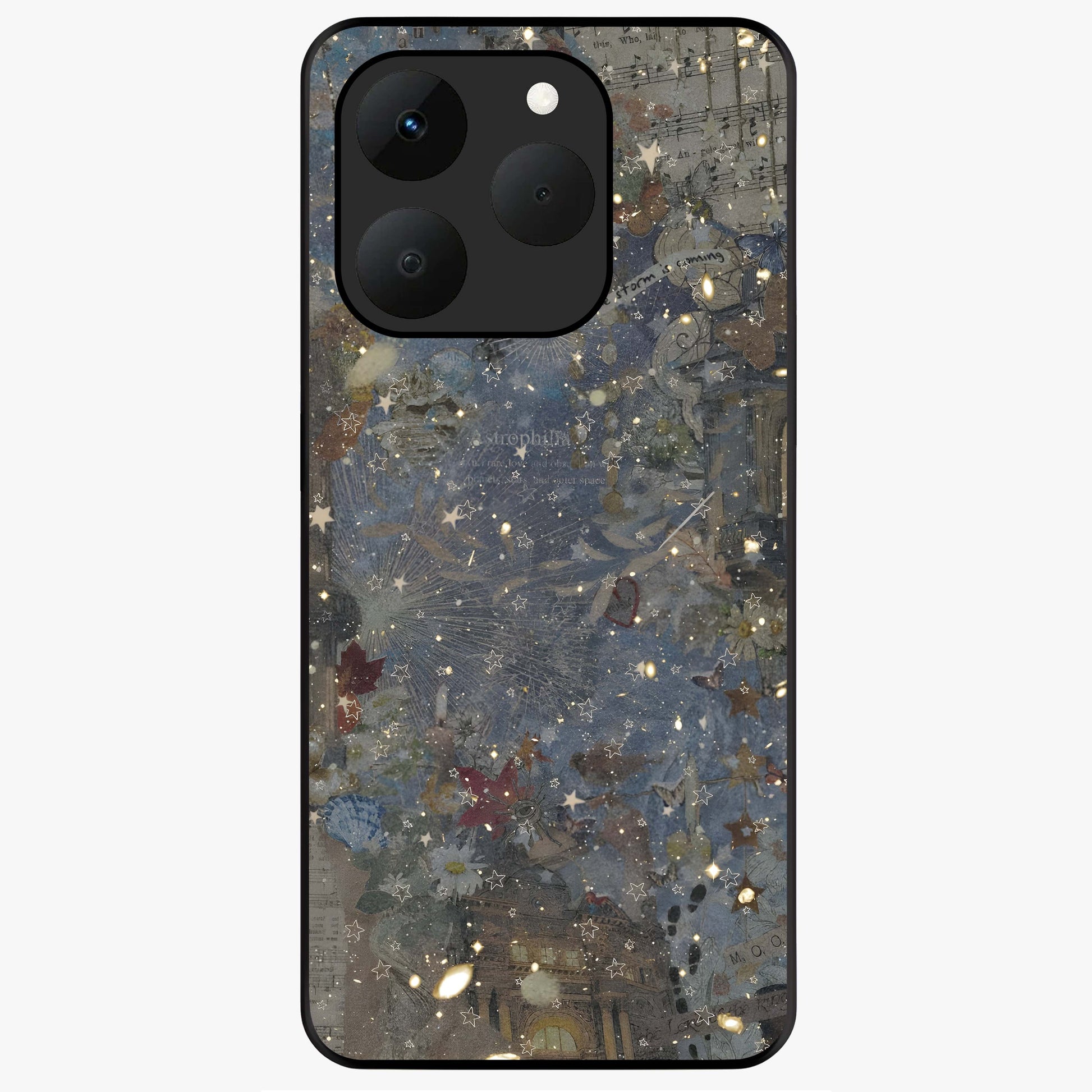 Aesthetic Astrolophia Glass Case showing flat back view with dreamy aesthetic design and glossy glass finish.