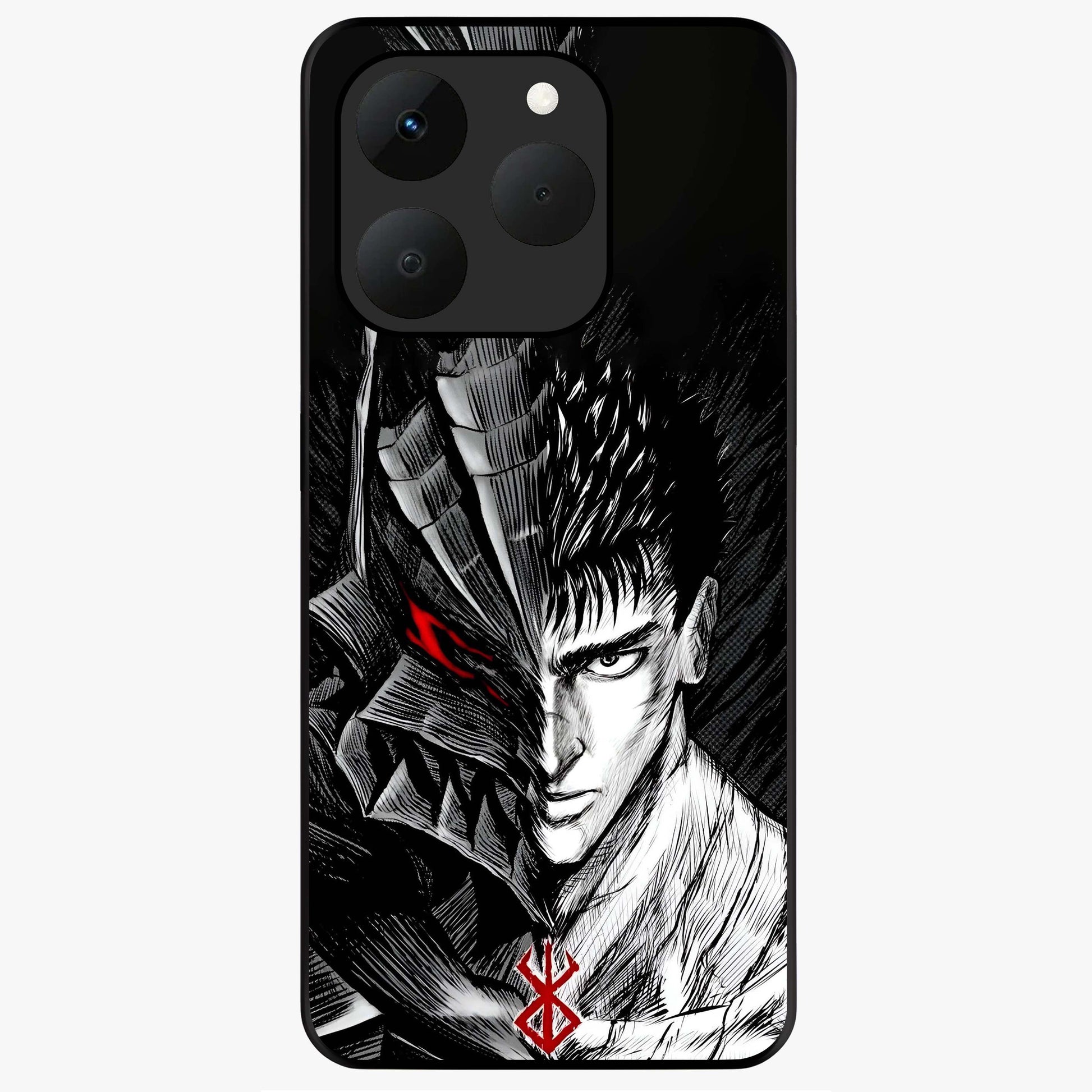 Berserker Blood Oath Glass Case showing flat back view with fierce warrior inspired artwork and glossy glass finish.
