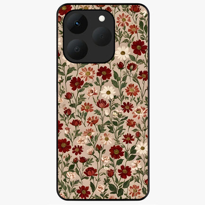 Biege Flower With Leaf Glass Case showing flat back view with soft beige floral artwork and glossy glass finish.