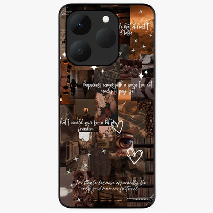 Bittersweet Aesthetic Chaos Glass Case showing flat back view with artistic chaotic aesthetic design and glossy glass finish.