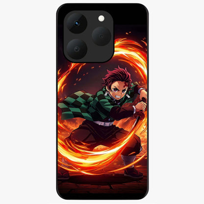 Blazing Sword Resolve Glass Case showing flat back view with fiery sword artwork and glossy glass finish.